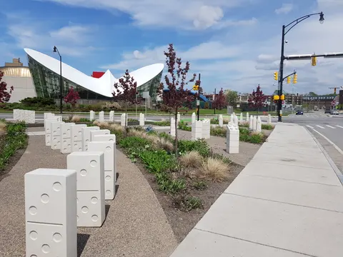 Exterior view of The Strong National Museum of Play building and plaza in Rochester, New York