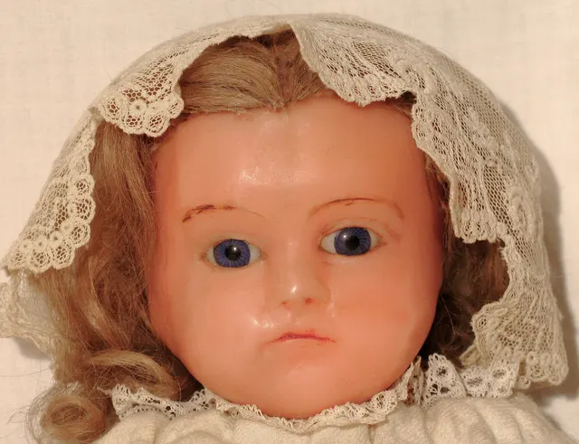 An antique English Pierotti poured-wax doll by Frederic Aldis, London